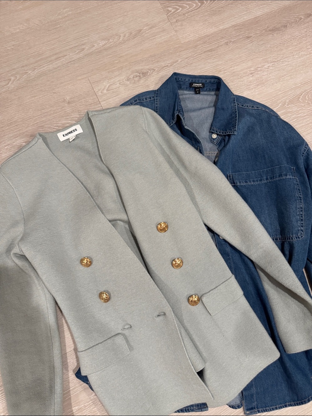 Express Women's Light green Double-Breasted Blazer with Gold Buttons